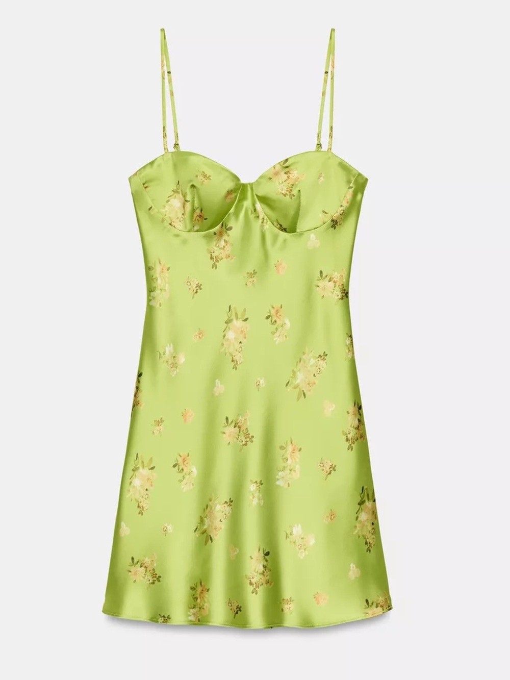 NWT Lime Floral Satin Mini Dress from Zara Ibiza XS